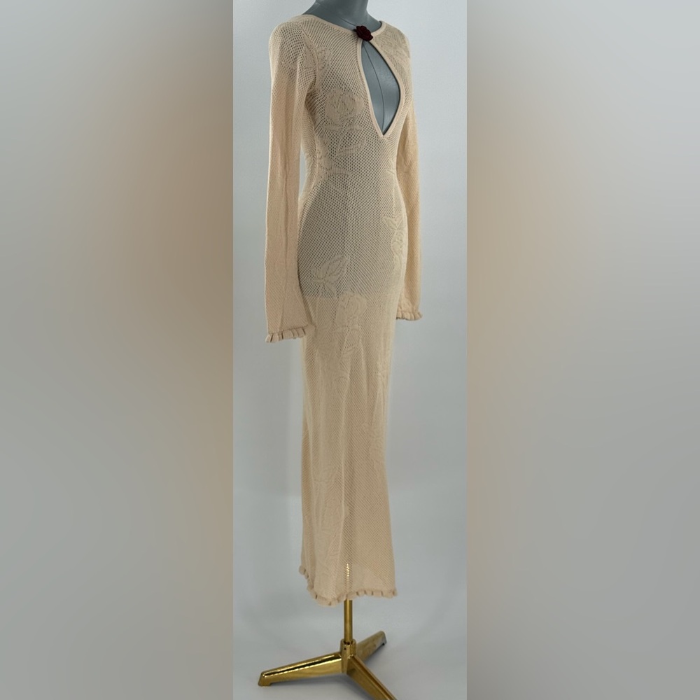 🆕 MIRROR PALAIS 🧿 NWOT Rose Pointelle Crochet Knit Dress, Soft Beige - Sz S - Picture 12 of 17
